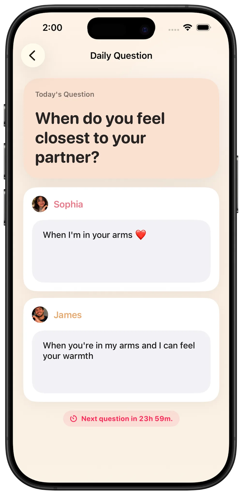 Konda daily question feature for couples answering meaningful questions together